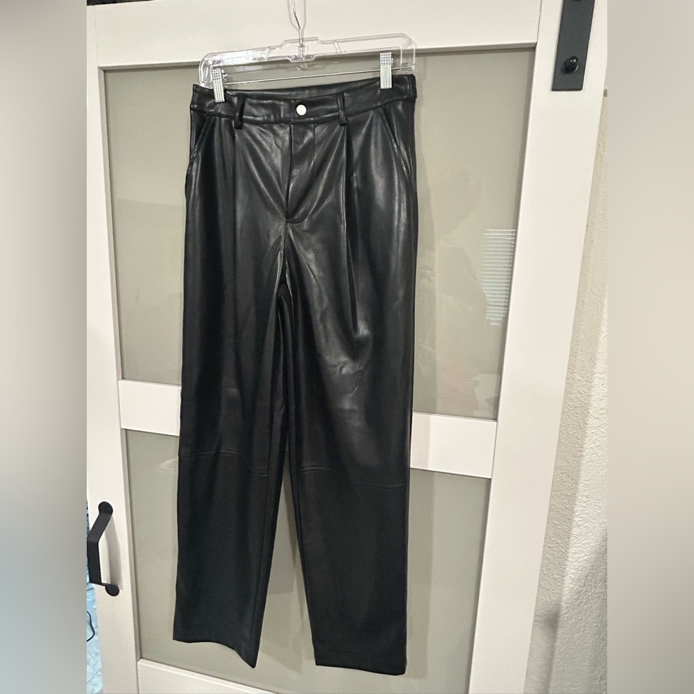 Avec Les Filles Black Faux Leather Ankle Pant